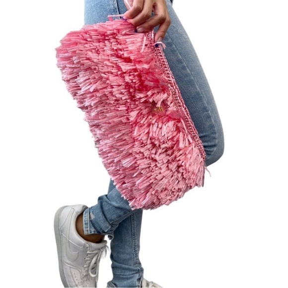 PRADA Vintage Logo Clutch Bag Pink Gold Raffia
Polyethylene Zip Rank AB - Picture 3 of 12